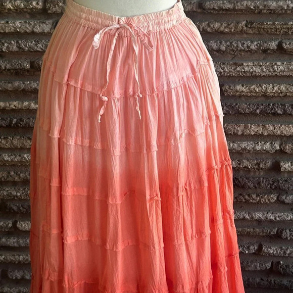 Jackpot Orange Ombre Dyed Tiered Boho Festival Maxi Skirt - Picture 3 of 10